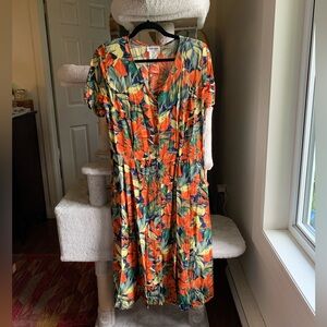 Vintage German 80's Floral Orange Corset Style Drop Waist Maxi Dress size Large